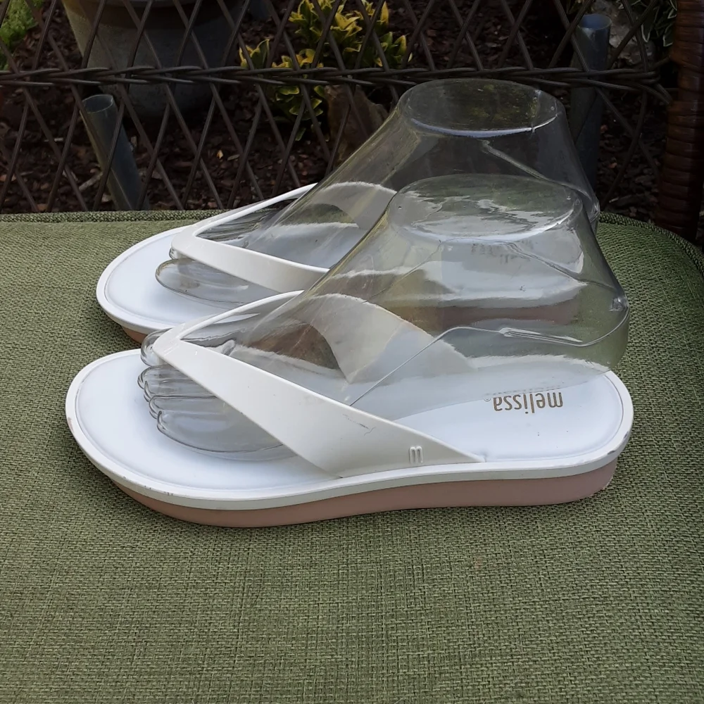 Melissa White and Pink Platform Thong Sandal Size 8.